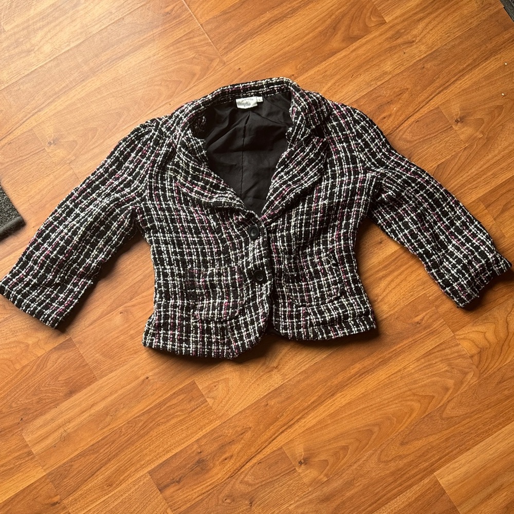 Chic Black and White Tweed Blazer